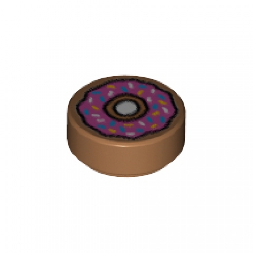 LEGO Tile, Round 1 x 1 with Doughnut with Dark Pink Frosting and Sprinkles Pattern 98138PB021