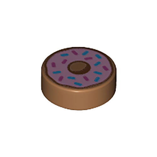 LEGO Tile, Round 1 x 1 with Doughnut, Bright Pink Frosting, Dark Azure and Dark Pink Sprinkles Pattern 98138PB182