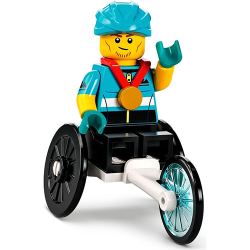 LEGO Minifigura Wheelchair Racer, Series 22 (Complete Set with Stand and Accessories) COL22-12