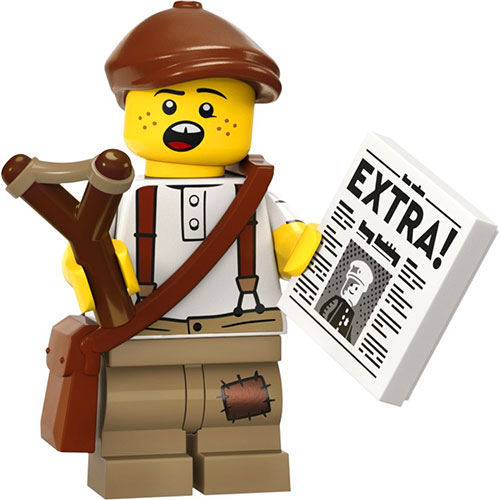 LEGO Minifigura Newspaper Kid, Series 24 (Complete Set with Stand and Accessories) COL24-12