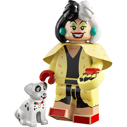 LEGO Minifigure Cruella de Vil & Dalmatian Puppy, Disney 100 (Complete Set with Stand and Accessories) COLDIS100-13