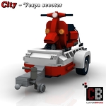 CUSTOMBRICKS Custom T1-Bus trailer with Vespa scooter 1224