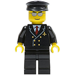 LEGO Minifigure Airport - Pilot with Red Tie and 6 Buttons, Black Legs, Black Hat, Silver Glasses AIR032