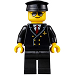 LEGO Minifigure Airport - Pilot, Black Legs, Red Tie and 6 Buttons, Black Hat, Black and Silver Sunglasses AIR055