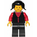 LEGO Minifigure Shirt with 3 Buttons - Red, Red Arms, Black Legs, Black Pigtails Hair (Firewoman) BUT001