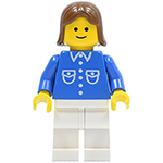 LEGO Minifigur Shirt with 6 Buttons - Blue, White Legs, Brown Female Hair BUT040