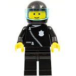 LEGO Minifigure Police - Zipper with Badge, Black Legs, Black Helmet, Trans-Light Blue Visor COP027