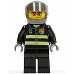 LEGO Minifigure Fire - Reflective Stripes, Black Legs, Dark Bluish Gray Helmet, Trans-Brown Visor CTY0003