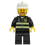 LEGO Minifigura Fire - Reflective Stripes, Black Legs, White Fire Helmet, Brown Beard Angular CTY0022