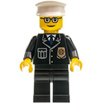 LEGO Minifigura Police - City Suit with Blue Tie and Badge, Black Legs, Glasses, White Hat CTY0091