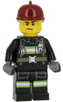 LEGO Minifigur Fire - Reflective Stripes with Utility Belt, Dark Red Fire Helmet, Sweat Drops CTY0351