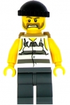 LEGO Minifigur Police - Jail Prisoner Shirt with Prison Stripes and Torn out Sleeves, Dark Bluish Gray Legs, Black Knit Cap, Backpack CTY0448