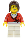 LEGO Minifigure Sweater Cropped with Bow, Heart Necklace, White Legs, Dark Brown Hair Ponytail Long with Side Bangs CTY0504