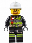 LEGO Minifigure Fire - Reflective Stripes with Utility Belt and Flashlight, White Fire Helmet, Brown Moustache and Goatee, Soot Marks CTY0669