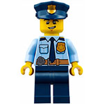 LEGO Minifigur Police - City Shirt with Dark Blue Tie and Gold Badge, Dark Tan Belt with Radio, Dark Blue Legs, Police Hat with Gold Badge, Lopsided Grin CTY0743