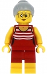 LEGO Minifigure Beachgoer - Gray Female Hair and Red Old Fashioned Swimsuit CTY0766