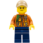 LEGO Minifigure City Jungle Explorer - Dark Orange Jacket with Pouches, Dark Blue Legs, Dark Tan Cap with Hole, Sweat Drops CTY0823