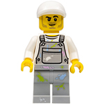 LEGO Minifigure Painter - Male, Light Bluish Gray Overalls with Paint Splotches, White Cap, Stubble CTY0897