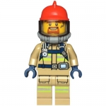 LEGO Minifigura Fire - Reflective Stripes, Dark Tan Suit, Red Fire Helmet, Open Mouth with Goatee, Breathing Neck Gear with Blue Airtanks CTY0962