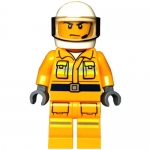 LEGO Minifigure Fire - Reflective Stripes, Bright Light Orange Suit, White Helmet, Scowl CTY0968