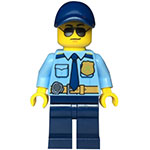 LEGO Minifigure Police - City Officer Shirt with Dark Blue Tie and Gold Badge, Dark Tan Belt with Radio, Dark Blue Legs, Dark Blue Cap, Sunglasses CTY0981