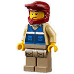 LEGO Minifigur Wildlife Rescue Explorer - Male, Blue Vest with `RESCUE` Pattern on Back, Dark Red Helmet, Dark Tan Legs with Pockets, Beard CTY1301