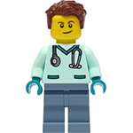 LEGO Minifigur Wildlife Rescue Veterinarian - Male, Light Aqua Scrubs, Sand Blue Legs, Reddish Brown Hair CTY1304