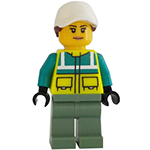 LEGO Minifigure Ambulance Driver - Female, Dark Turquoise and Neon Yellow Safety Vest, Sand Green Legs CTY1349