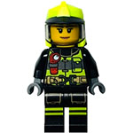 LEGO Minifigur Fire - Reflective Stripes with Utility Belt and Flashlight, Neon Yellow Fire Helmet, Trans-Black Visor, Peach Lips CTY1371