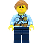 LEGO Minifigura Police - City Officer Female, Bright Light Blue Shirt with Badge and Radio, Dark Blue Legs, Medium Nougat Hair CTY1384