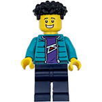 LEGO Minifigure Race Photographer - Male, Dark Turquoise Jacket, Dark Blue Legs, Black Coiled Hair CTY1719