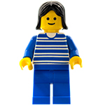 LEGO Minifigur Horizontal Lines Blue - Blue Arms - Blue Legs, Black Female Hair HOR002