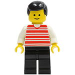 LEGO Minifigur Horizontal Lines Red - White Arms - Black Legs, Black Male Hair HOR012