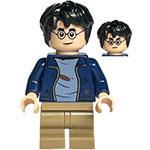 LEGO Minifigure Harry Potter - Dark Blue Open Jacket with Tears and Blood Stains, Dark Tan Medium Legs, Smile / Angry Mouth HP326