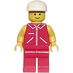 LEGO Minifigur Jacket Red with Zipper - Yellow Arms - Red Legs, White Cap JRED002