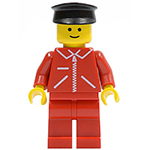 LEGO Minifigur Jacket Red with Zipper - Red Arms - Red Legs, Black Hat JRED005