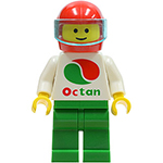 LEGO Minifigura Octan - White Logo, Green Legs, Red Helmet, Trans-Light Blue Visor OCT003