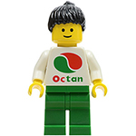 LEGO Minifigura Octan - White Logo, Green Legs, Black Ponytail Hair OCT009