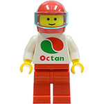 LEGO Minifigura Octan - White Logo, Red Legs, Red Helmet, Trans-Light Blue Visor OCT011