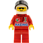 LEGO Minifigur Octan - Racing, Red Legs, White Helmet, Black Visor OCT031