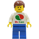 LEGO Minifigur Octan - White Logo, Blue Legs, Reddish Brown Male Hair OCT047