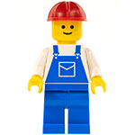 LEGO Minifigur Overalls Blue with Pocket, Blue Legs, Red Construction Helmet OVR001