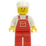 LEGO Minifigur Overalls Red with Pocket, Red Legs, White Cap OVR006