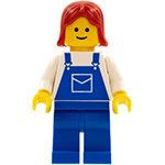 LEGO Minifigura Overalls Blue with Pocket, Blue Legs, Red Female Hair OVR029