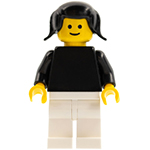 LEGO Minifigura Plain Black Torso with Black Arms, White Legs, Black Pigtails Hair PLN022