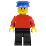 LEGO Minifigure Plain Red Torso with Red Arms, Black Legs, Blue Hat PLN027