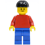 LEGO Minifigure Plain Red Torso with Red Arms, Blue Legs, Black Construction Helmet PLN042