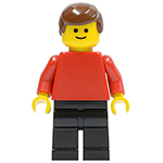 LEGO Minifigure Plain Red Torso with Red Arms, Black Legs, Brown Male Hair PLN073