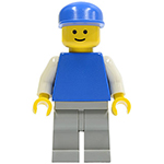 LEGO Minifigur Plain Blue Torso with White Arms, Light Gray Legs, Blue Cap PLN144