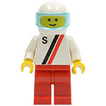 LEGO Minifigure White with Red / Black Stripe, with S Pattern, Red Legs, White Helmet, Trans-Light Blue Visor S001